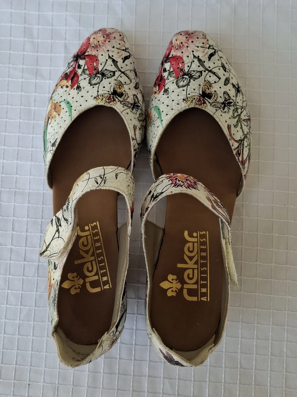 Rieker Women's Mirjam 11 White/Multi Leather Mary Jane - Size 38/8
